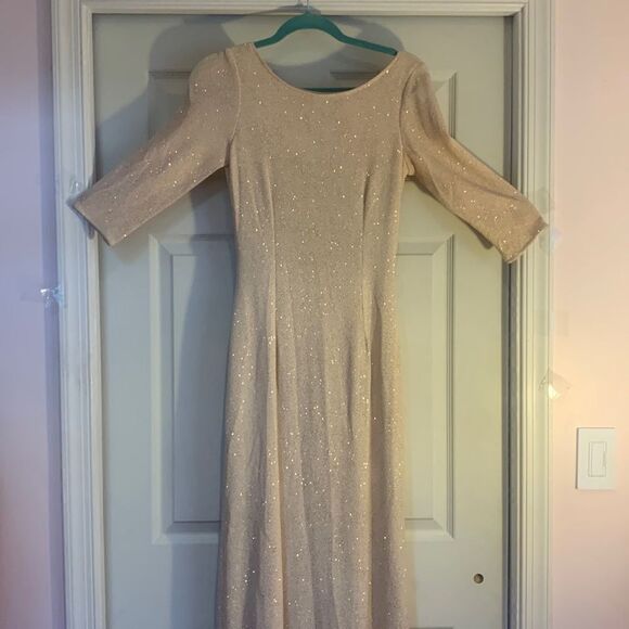 JS Collections Gown Metallic Gold Sparkles Ivory Size 8 Prom Black Tie Vintage - Picture 5 of 16